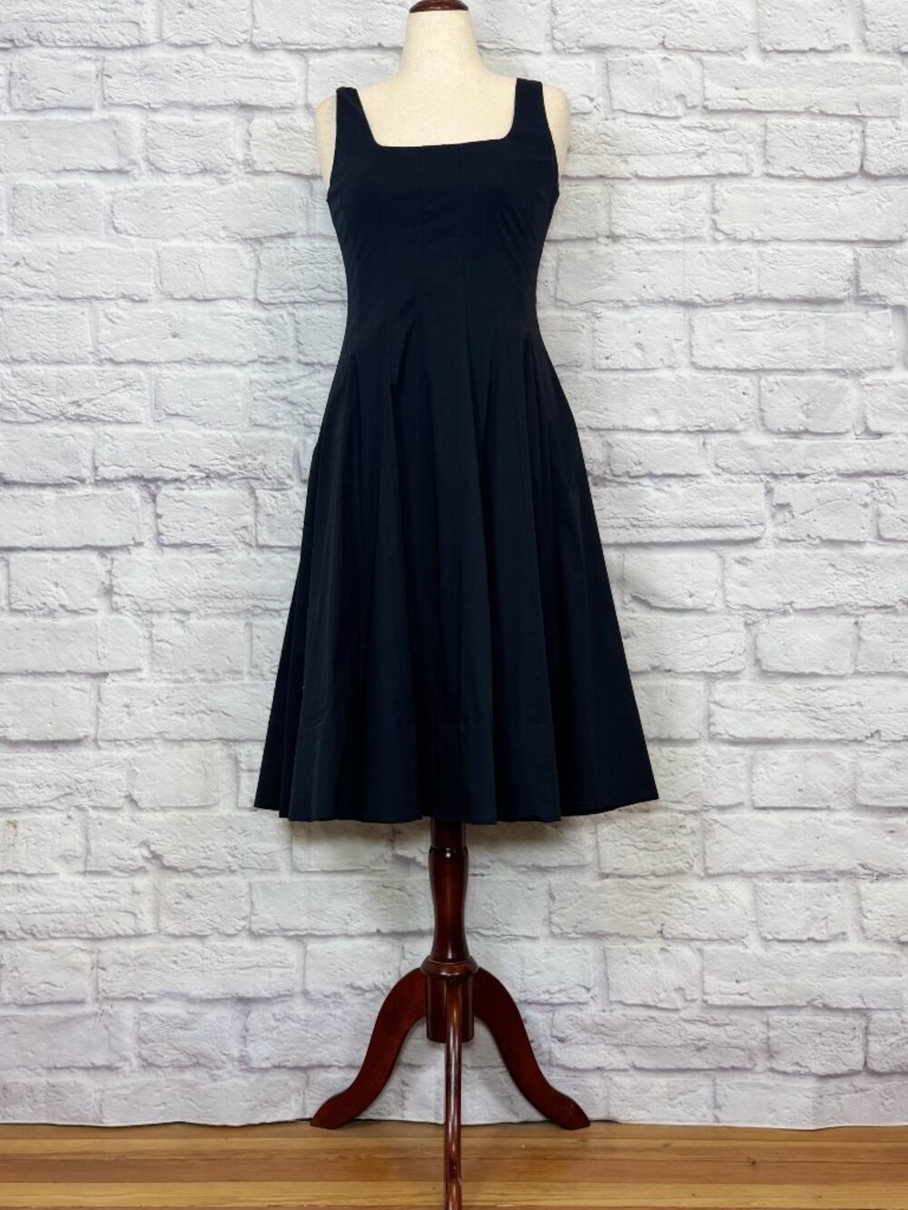 Staud Wells Black Cotton Poplin Sleeveless Fit & Flare Dress